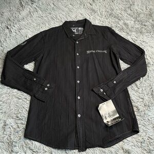 Xtreme Couture Shirt Mens Small Button Down Graphic Sword Black Dress Shirt NWT